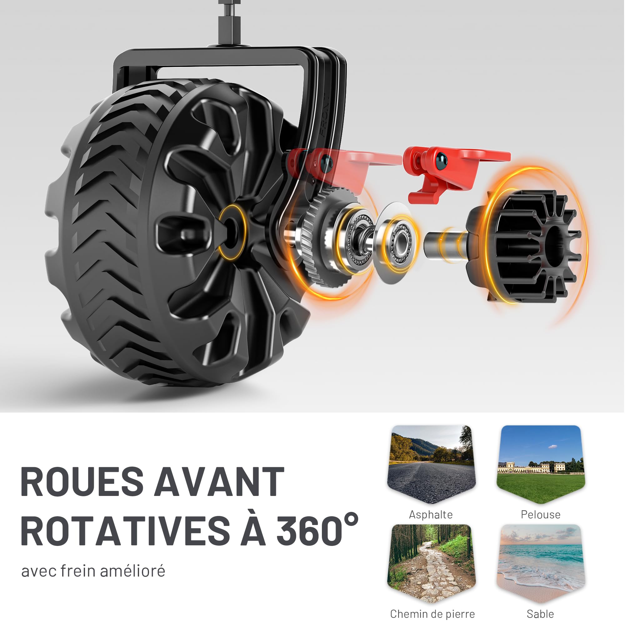 TIMBER RIDGE XXL Chariot de Transport Pliable avec Frein Chariot Plage à roulettes Tout Terrain Roues Amovibles Poignée Réglable Poche Latérale pour Jardin Plage Camping Pique-Nique BBQ Match