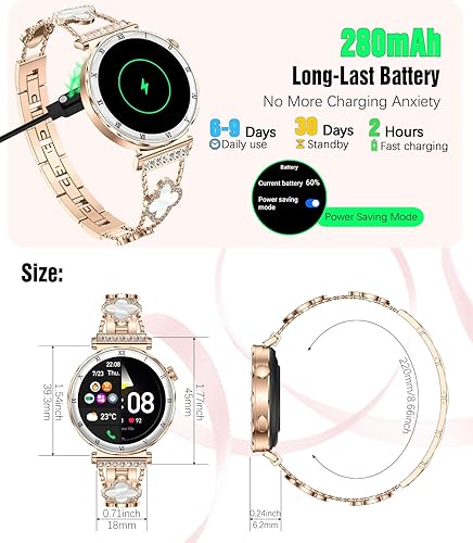 Miniatura 7 de Reloj inteligente para mujer, pantalla AMOLED HD de 1.19 pulgadas, reloj inteligente para mujer, rastreador de actividad física con monitor de Oro