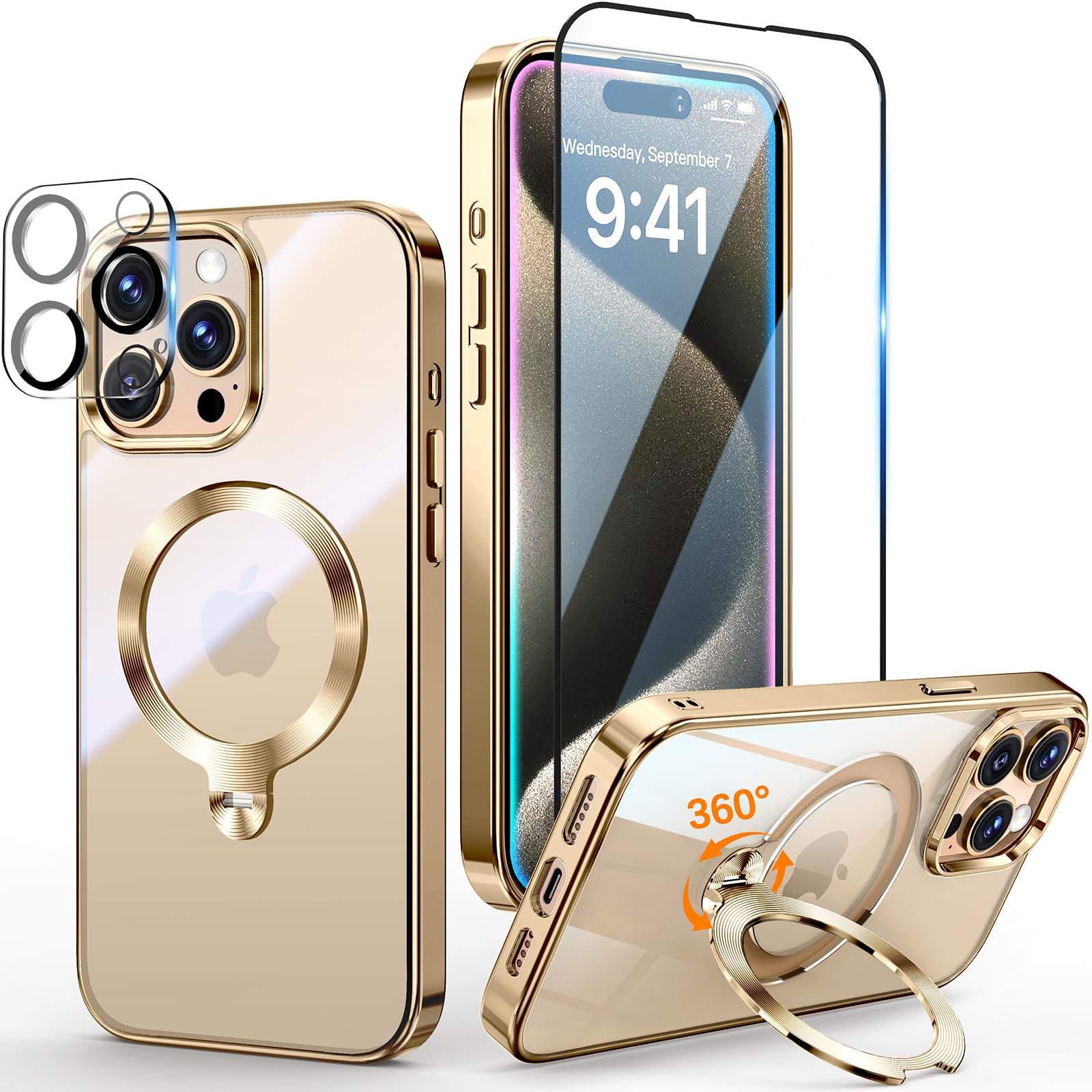 YIRSUR Cover per iPhone 13 Pro Max Glitter, con 2 Vetro Temperato Pellicola Protettiva e 2 Pellicola Fotocamera, Sottile Trasparente Glitter Custodia Protettiva Antiurto Morbida e in Silicone