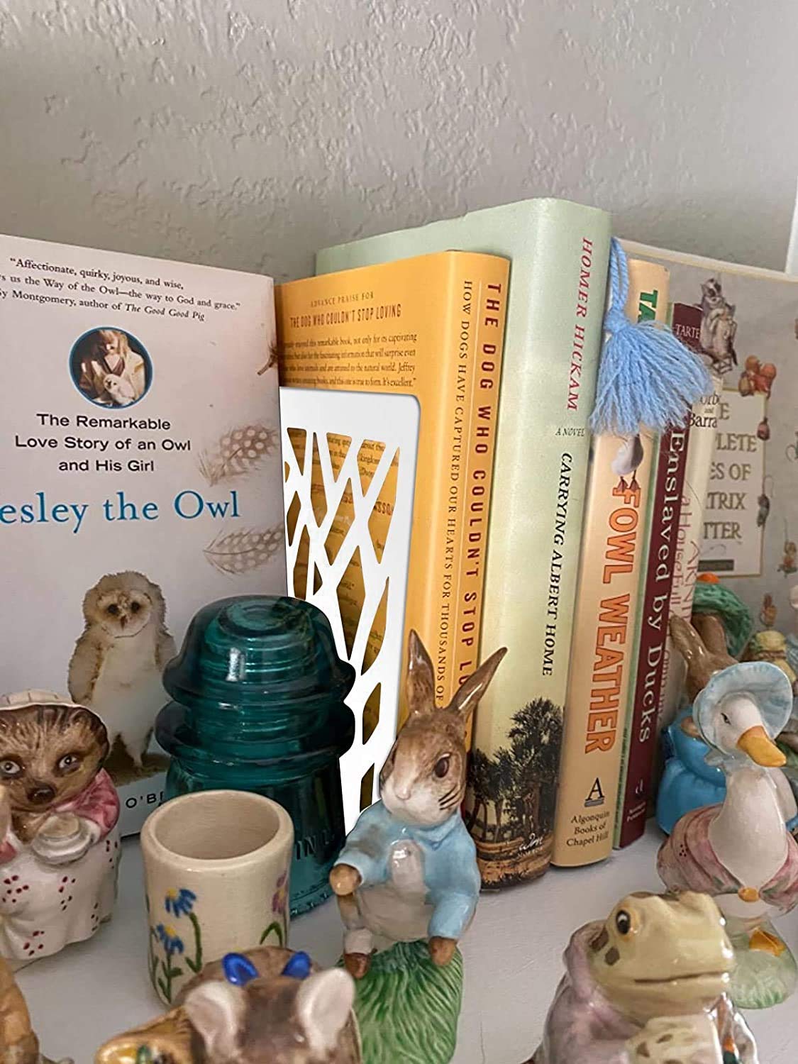 MSDADA Fermalibri Metallici Con Design Ad Albero - Set Da 2 Reggilibri Antiscivolo Per Librerie E Scrivanie - Bianco - Foto 12