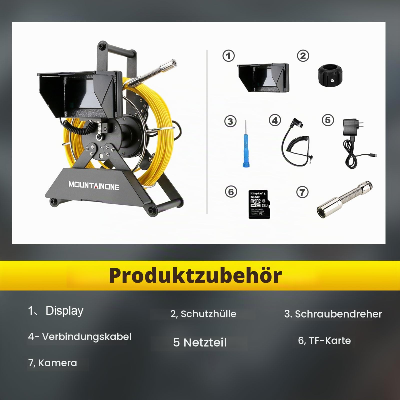 4.3'' Kanalkamera mit Licht, 22mm Kanalinspektionskamera mit DVR, Rohrkamera wasserdichte IP68 Endoskopkamera mit 12pcs LED-Leuchten, 5600mAh Akku, 16 GB TF-Karte