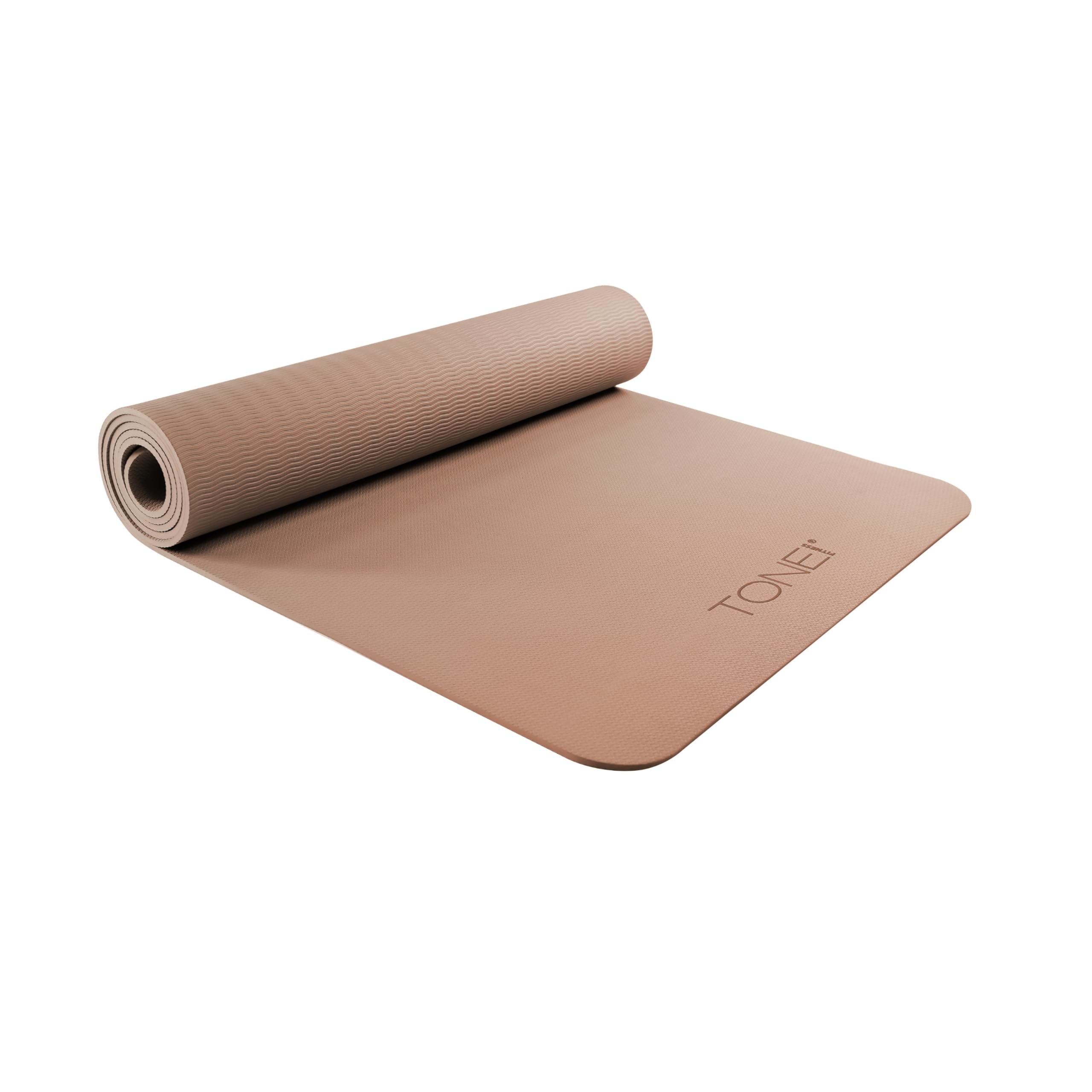 TONE Fitness Yoga Mat 1/4" Thick Non Slip Exercise & Pilates Mat for Home Workouts with Carrying Strap | Multiple Options V Pattern Mocha