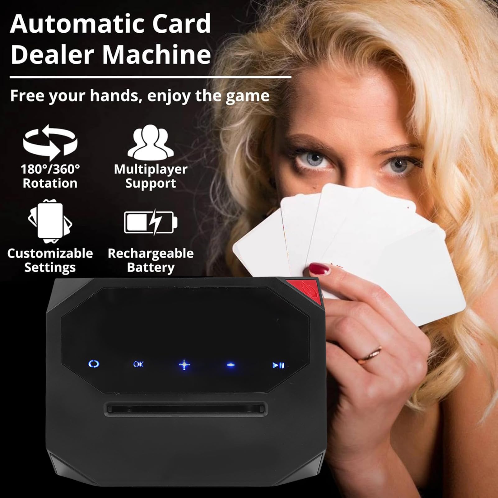 Luocute Máquina Automática de Repartidor de Cartas, Barajado y Distribuidor de Cartas 2 en 1 con Batería de 2500 MAh, para Póquer Phase10 Texas Blackjack y Juegos en Casa