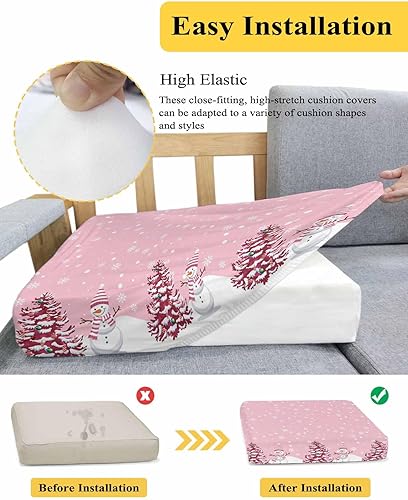 Miniatura 5 de Fundas de cojín para sofá de Navidad con diseño de muñeco de nieve rosa, funda elástica para sofá con parte inferior elástica, fundas de sofá