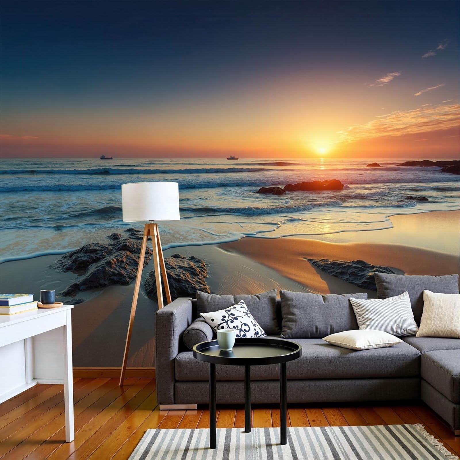 kfjhgbdshhj Sunset Beach Photo Wallpaper - Natural Sea Reflection - Modern Wall Decor for Living Room/Bedroom - Blue XL - Motif Wallpaper, 250cm x 175cm - Stickers - Frameless Painting - Poster