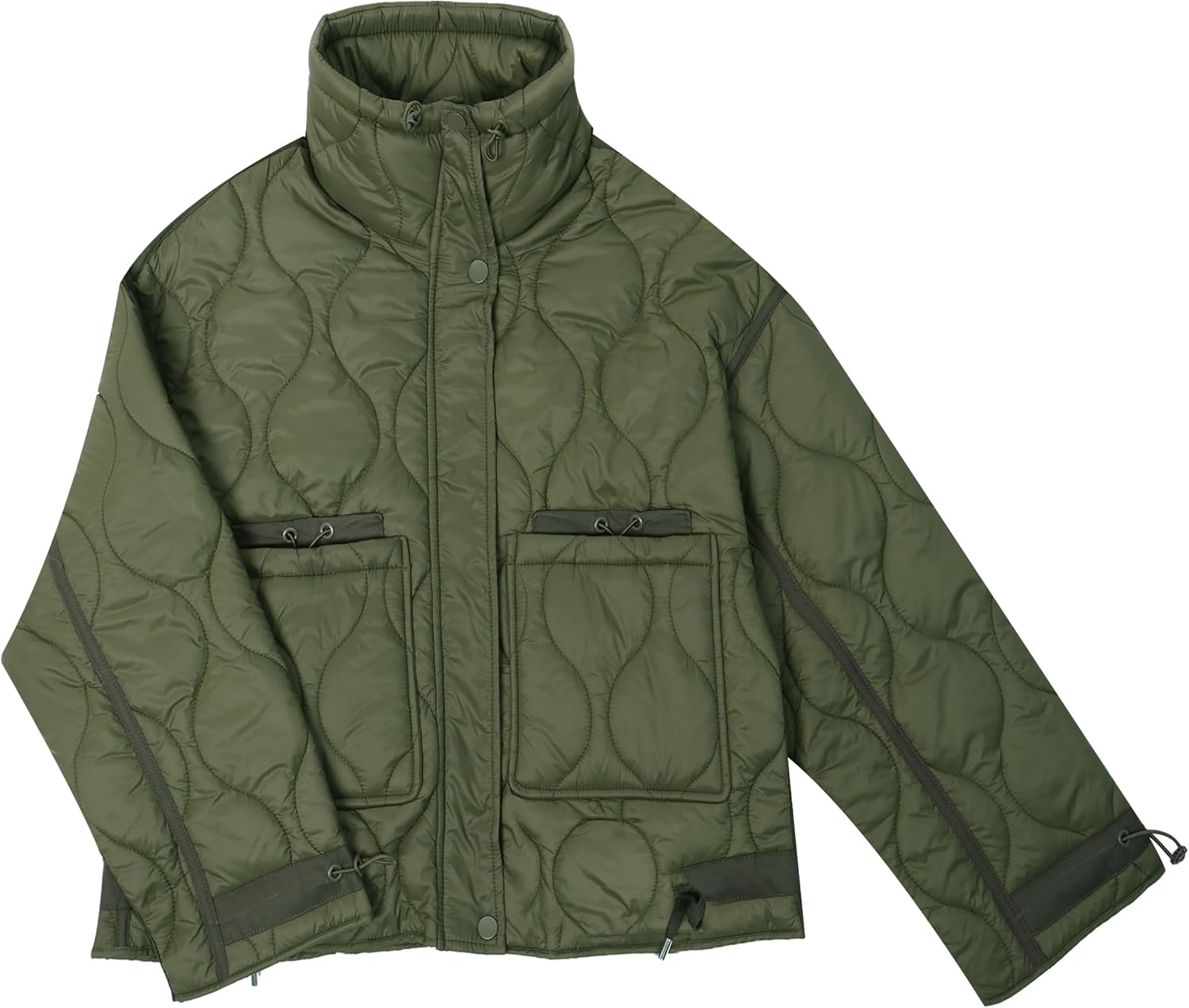 Omoone Women's Oversized Quilted Jacket Zip Up Stand Collar Lightweight