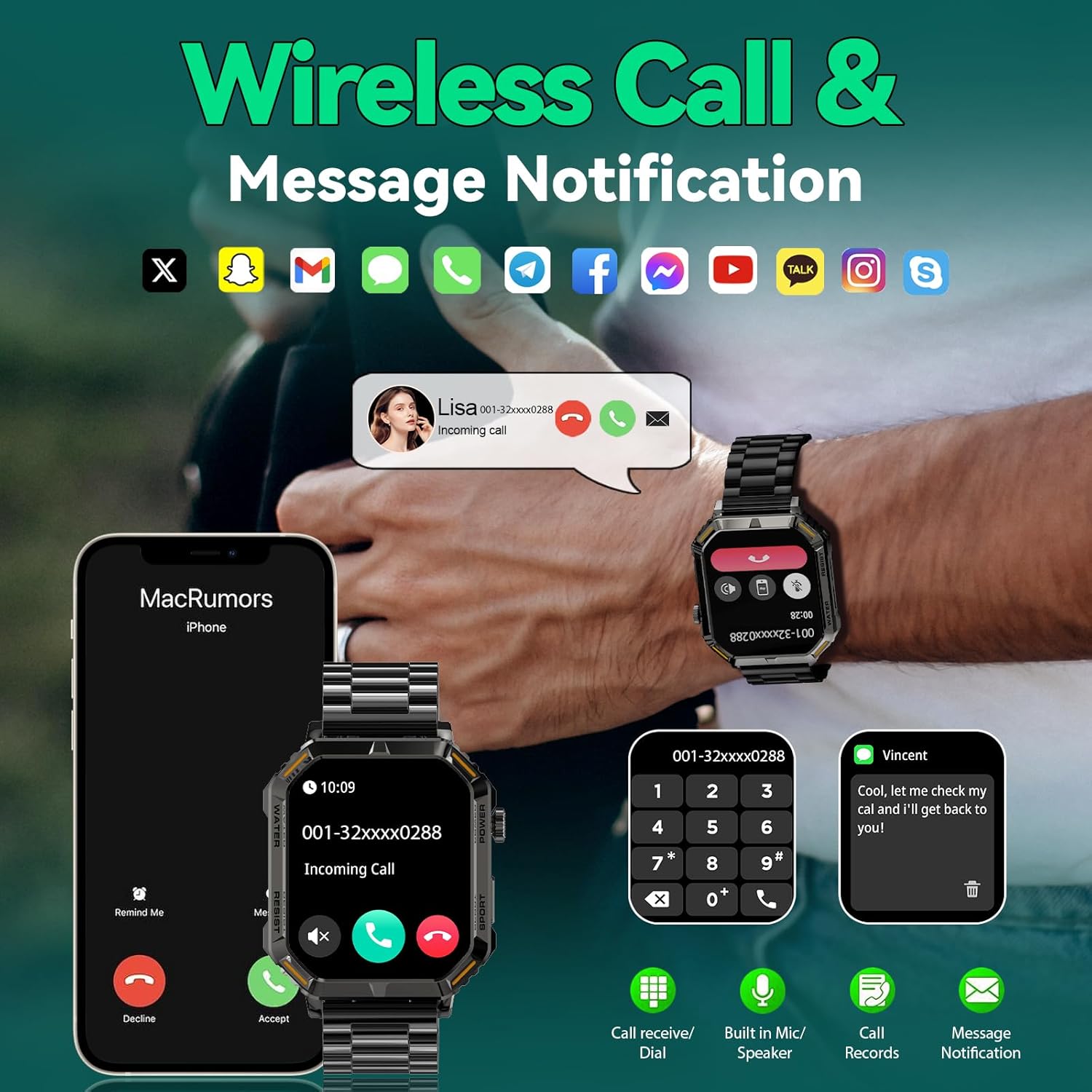 Smart Watch for Men with Answer/Make Calls, Fitness Tracker Watch with Waterproof 200+Sports Modes Health Monitor Sleep Monitor for iOS Android