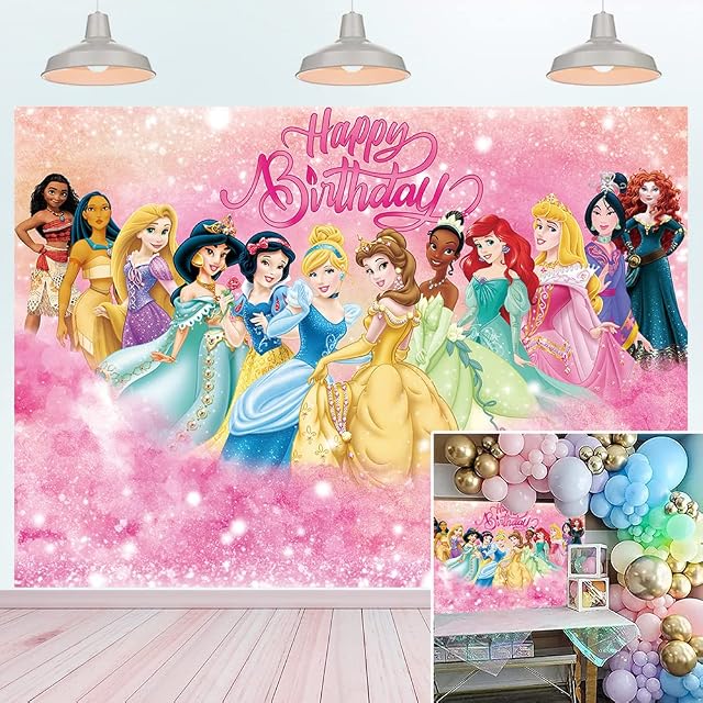 Pink Princess Backdrop for Birthday Party Princess Photography Background Princess Party Decorations for Girls Kids Baby Shower Cake Table Banner 5x3FT