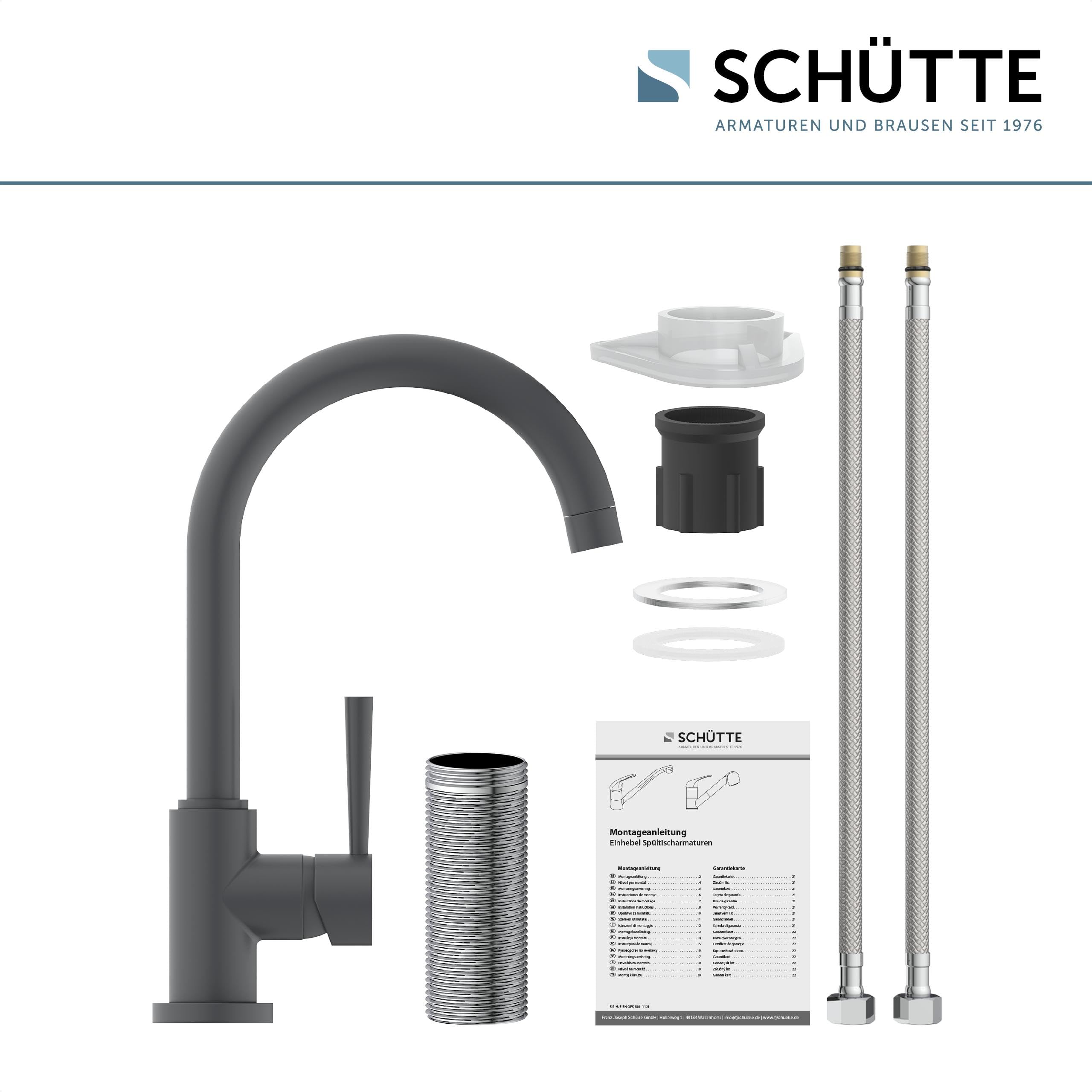 SCHÜTTE 79164 Küchenarmatur Cornwall, Anthrazit matt | 360 Grad schwenkbarer Wasserhahn Küche, Mischbatterie für die Spüle mit Einhebelmischer, Spültischarmatur Küchenspüle