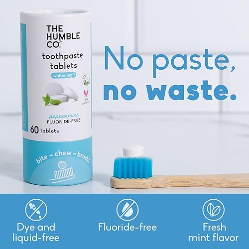 Miniatura 4 de The Humble Co. Tabletas masticables blanqueadoras de dientes, sabor a menta - Tabletas de pasta dental sin flúor - Muerde, mastica, cepilla -