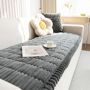 LINGKY Thick Sofa Covers Washable - Soft Corduroy Sofa Cover 2 3 4 Seater, Non-Slip Sofa Slipcovers, Sofa Cushion Covers Pet Couch Covers Furniture Protector for Living Room Dark Grey, 70x180cm