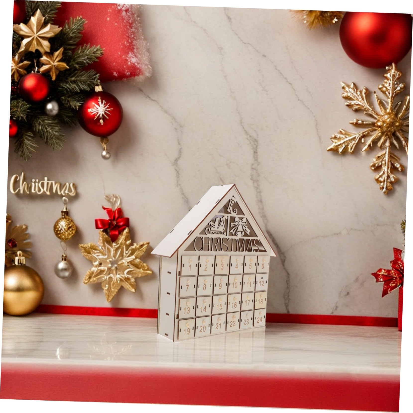 iplusmile Calendario Avvento in Legno Casa da Tavolo con Illuminazione LED per Conto alla Rovescia Festivo Riutilizzabile per Decorazioni e Regali Fai da Te