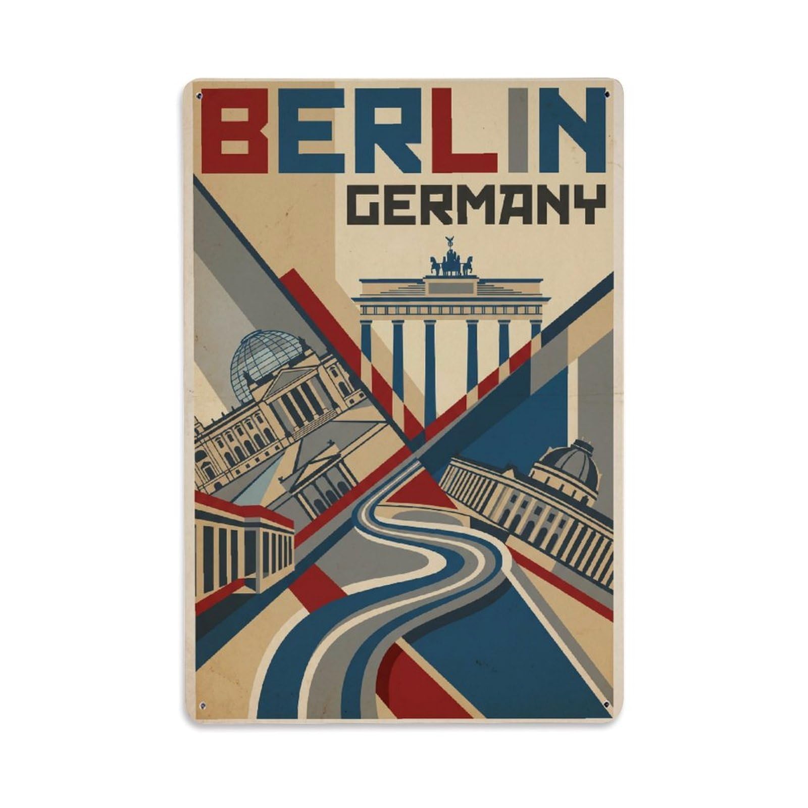 Vintage Travel Germany Berlin Metal Tin Sign Plaque Wall Decor for Cafe, Club Bar, Office, Garden Metal Poster 8x12Inch