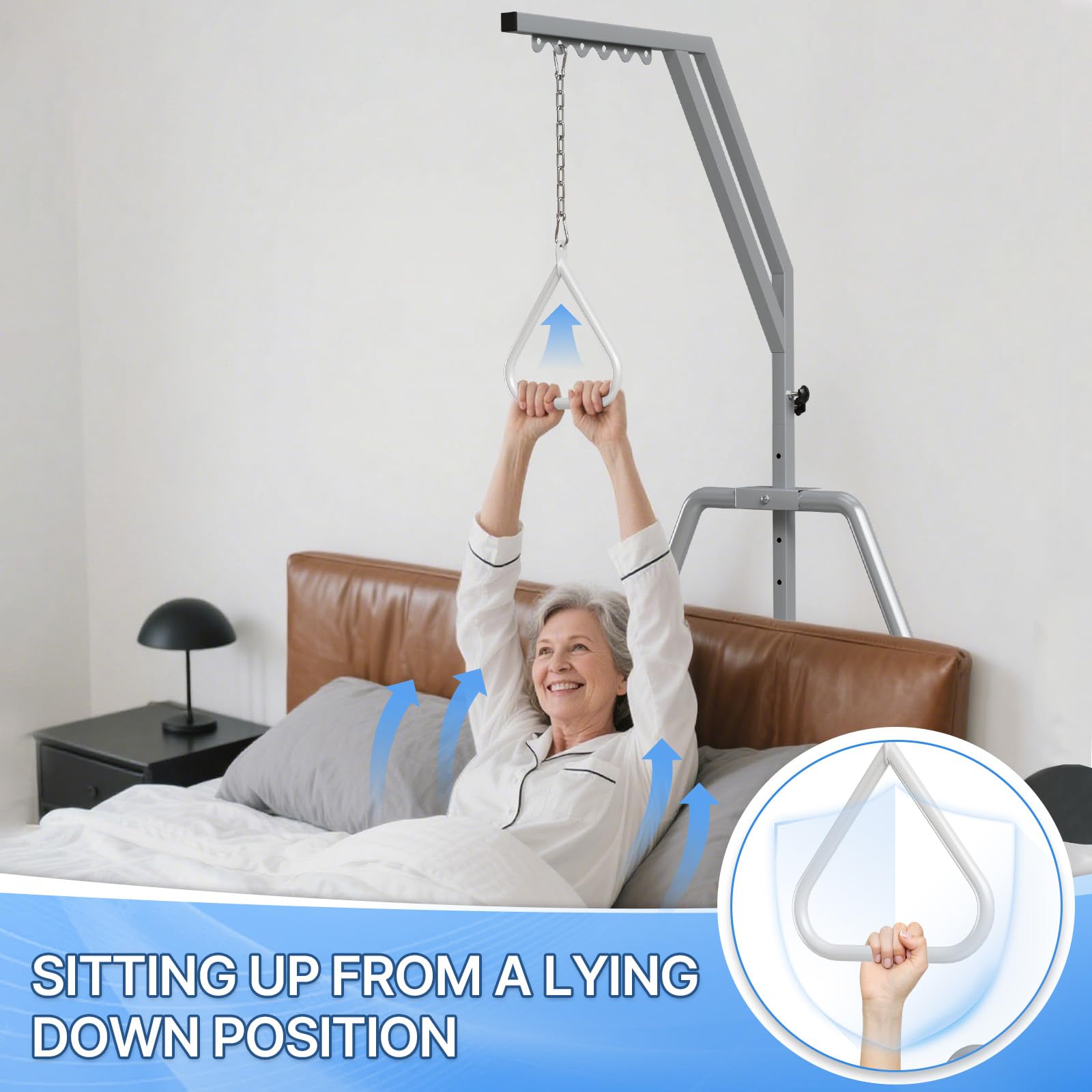 Barra trapezio per mobilità del letto con palo di assistenza regolabile - 165,1-188 cm, capacità 300 libbre, maniglia autoportante per anziani, uso domestico e ospedaliero