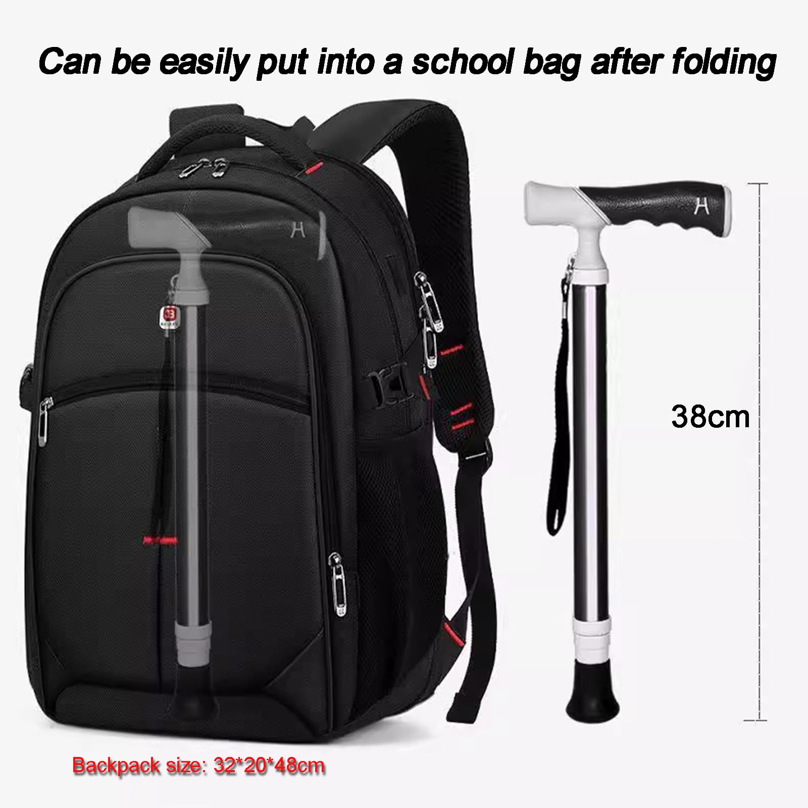 Bastoncini da trekking Bastone da passeggio in titanio-telescopico a 4 sezioni 3 altezze regolabili canna portatile ultra luce adatto per lo zaino in spalla(1PC)