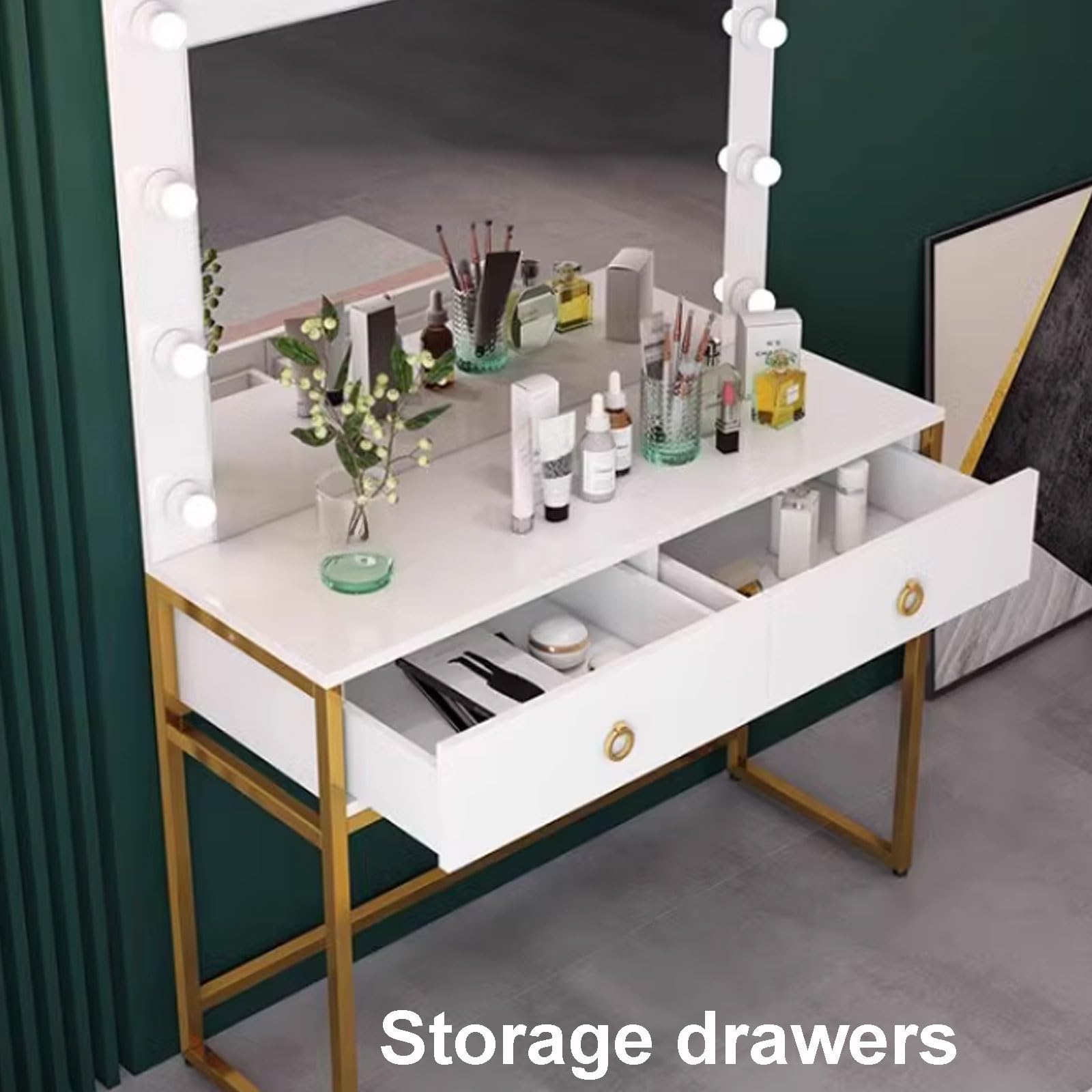 Elegante specchio da trucco illuminato in oro bianco – Piccola postazione trucco e soluzione per riporre oggetti per casa e studio – Design moderno ed elegante, perfetto per gli amanti della bellezza