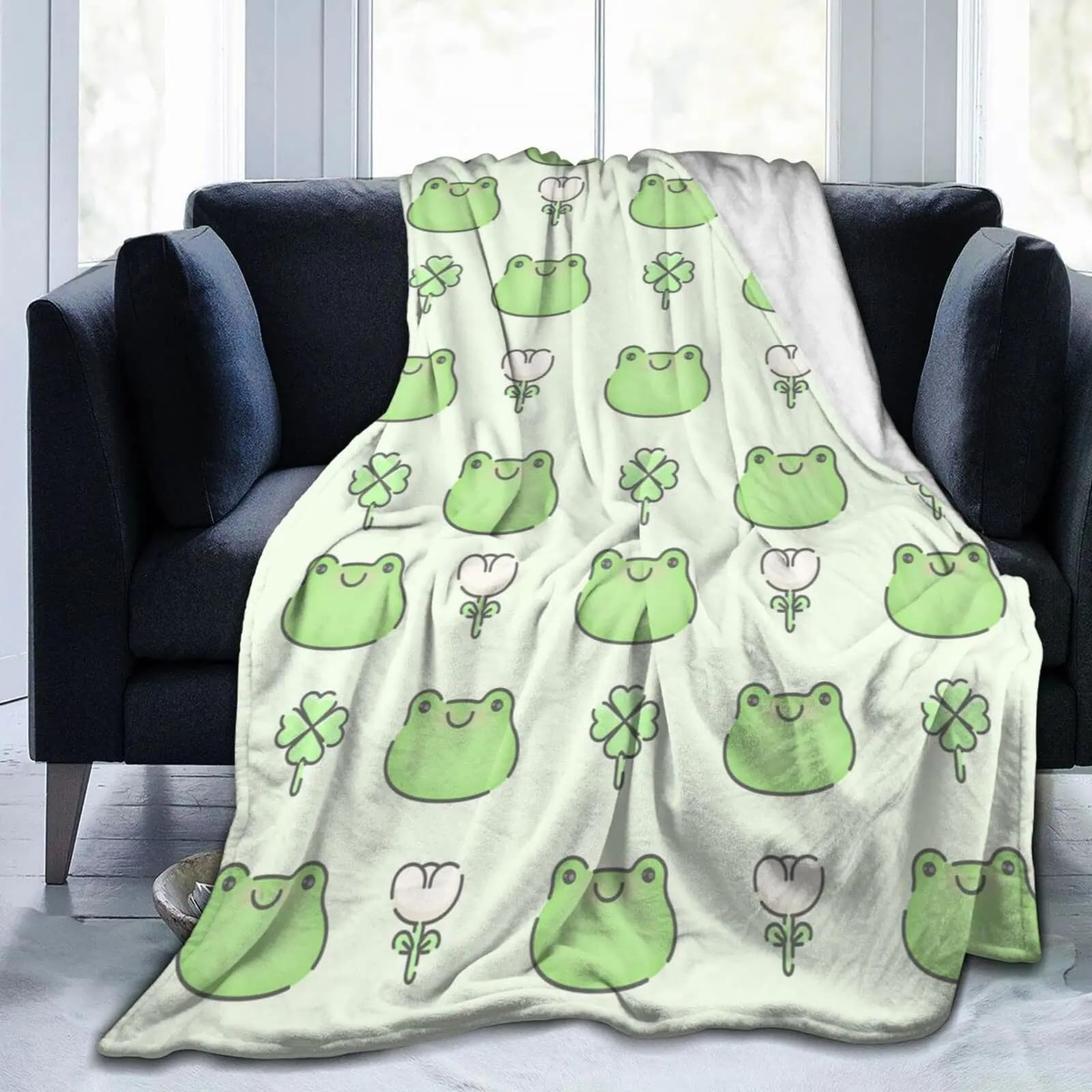 Couverture flanelle grenouille 100x130cm cadeau original naissance