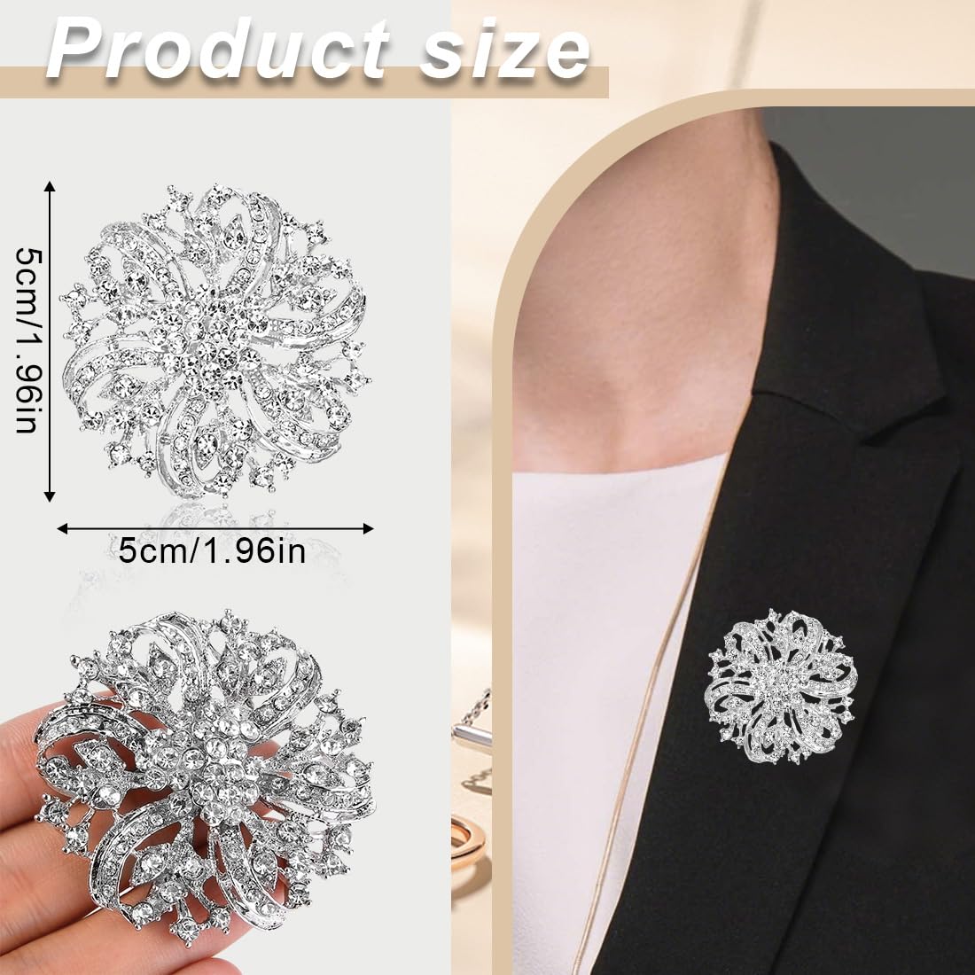 Spilla Da Sposa A Forma Di Fiore Con Strass E Diamanti, In Lega Di Zinco, 9.5x5.3 Cm, Argento