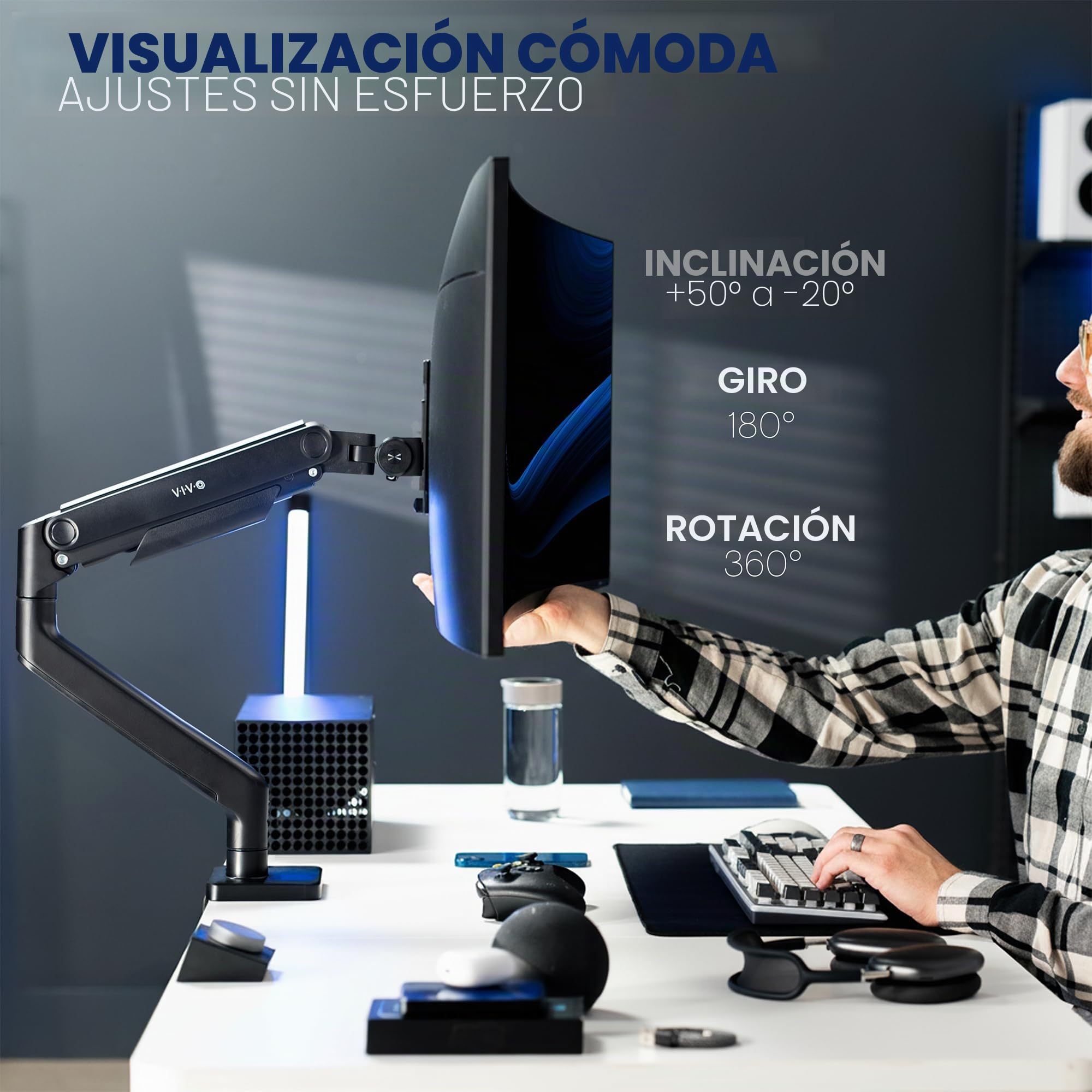 Vivo Soporte Premium para Monitor, Brazo con Tensión de Alta Resistencia para Pantallas de hasta 49 Pulgadas, Negro, STAND-V101V