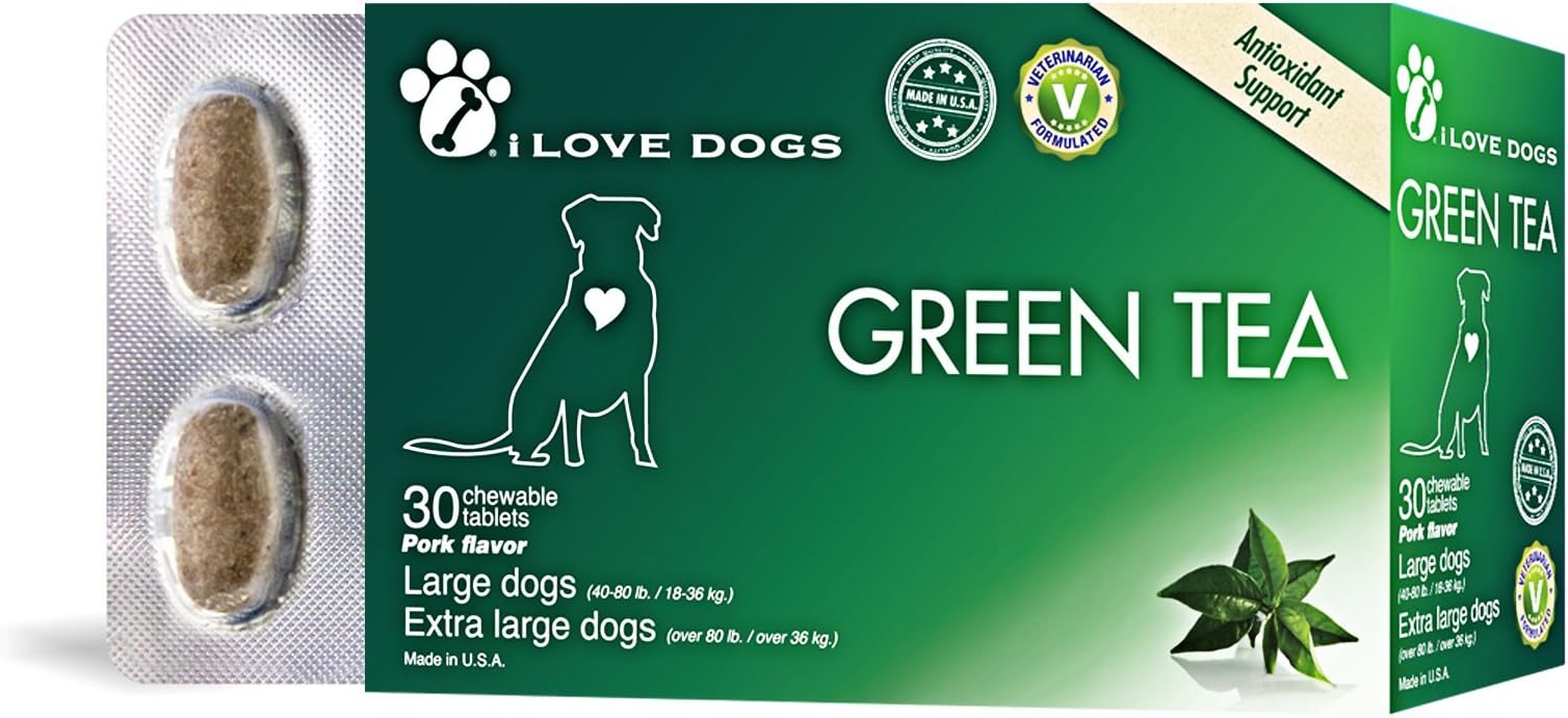 i Love Dogs Green Tea Antioxidant Boost Supplement for 40 to 80-Pound Dogs, 30 Tablets