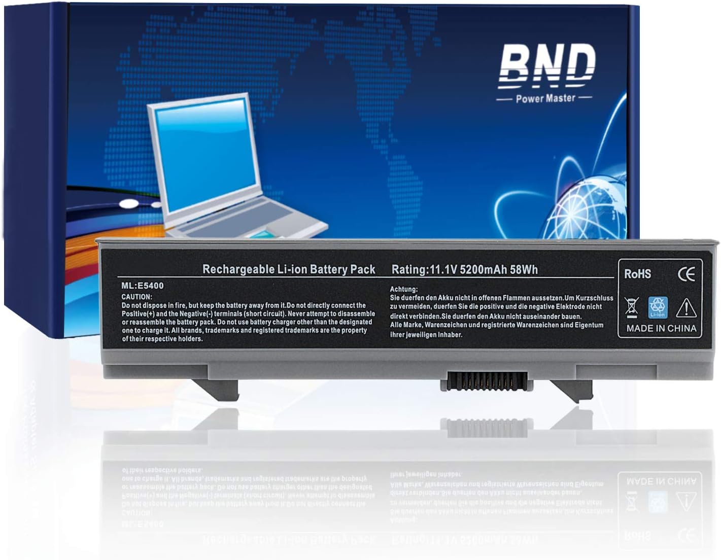 BND KM742 Laptop Battery Replacement for Dell Latitude E5400 E5410 E5500 E5510 Series, fits P/N WU841 T749D KM668 KM769 KM771 PW640 [6-Cell Li-ion 5200mAh/58Wh]