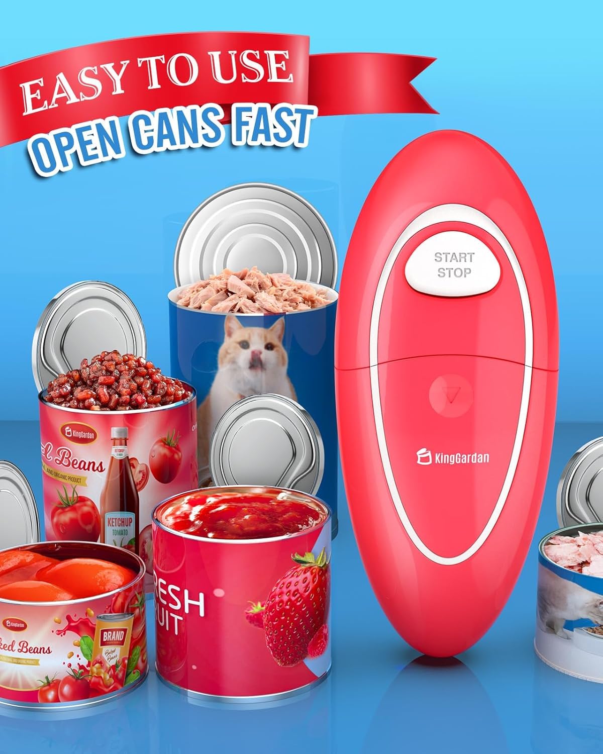 Electric Can Opener, One-Touch Automatic Smooth Edge Can Opener, Hand-Free Battery Operated Tin Opener, Food-Safe Ergonomic Kitchen Gadget for Seniors with Arthritis and Chefs (Coral red)