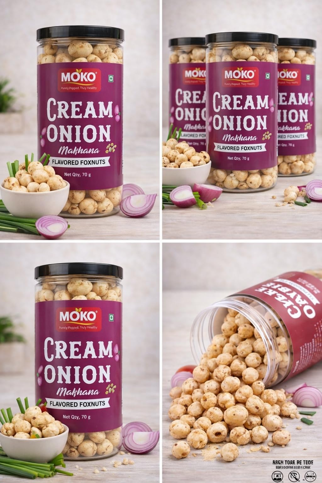 MOKO - Purely Popped. Truly Healthy Cream & Onion Makhana (Flavored Foxnuts) β Roasted Healthy Snack | Gluten-Free, High Protein Lotus Seeds | Light & Crunchy Evening Snack | 70g 2