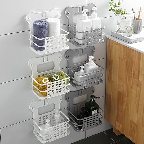Miniatura 10 de 2 cestas plegables para la ropa sucia montadas en la pared, cesta pequeña de plástico, estantes plegables para colgar en el baño y la cocina,