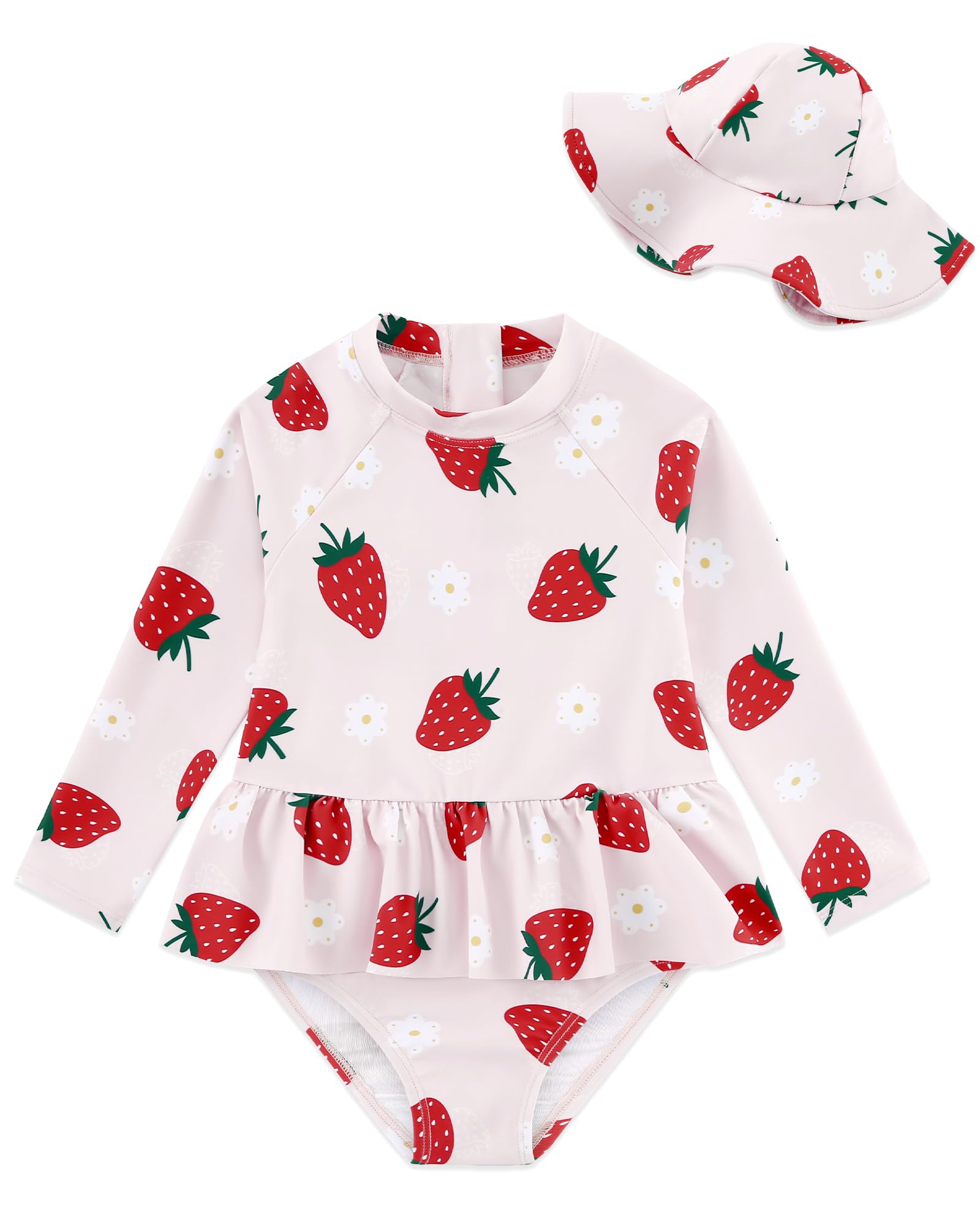 Redair Toddler Girls One Piece Swimsuit Long Sleeve Bathing Suit with Hat UPF 50+ Sun Protection 1-5T