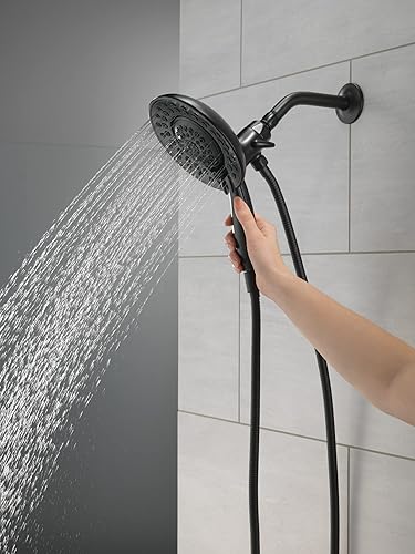 Miniatura 2 de Delta Faucet 5-Spray In2ition - Cabezal de ducha doble 2 en 1 con rociador de mano, cabezal de ducha de mano negro con manguera, cabezales de ducha