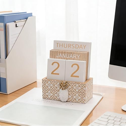 Miniatura 6 de Calendario de bloques para escritorio, calendario perpetuo de escritorio de madera, regalo diario, bloques de madera vintage para el hogar, granja