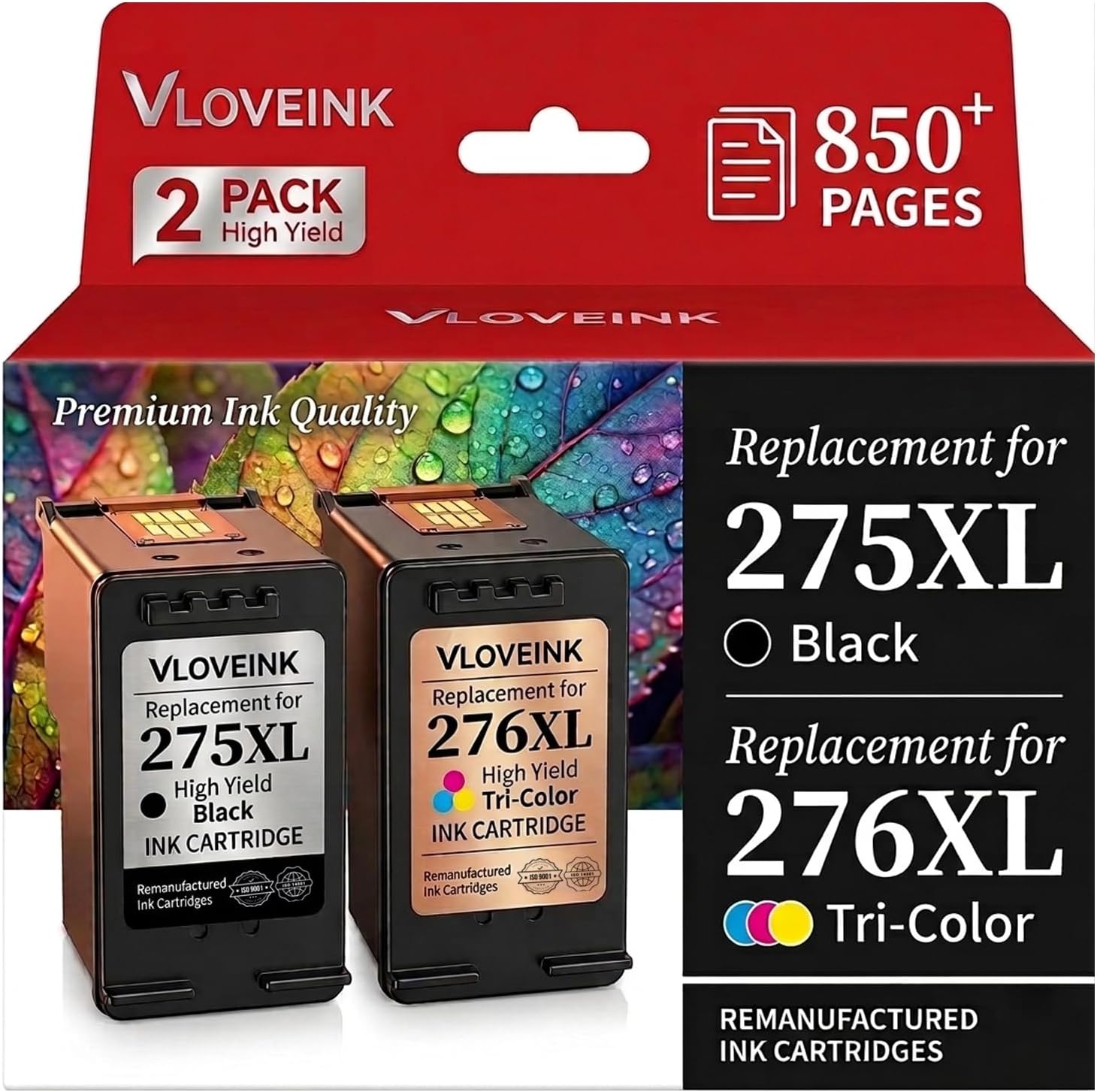PG-275XL CL-276XL Replacement for Canon 275 and 276 Ink Cartridges 275XL 276XL Combo Pack PG275 CL276 Ink to use with PIXMA TR4720 TS3720 TS3522 TR4700 TS3722 TS3500 TS3520 TR4722 (2 Pack)