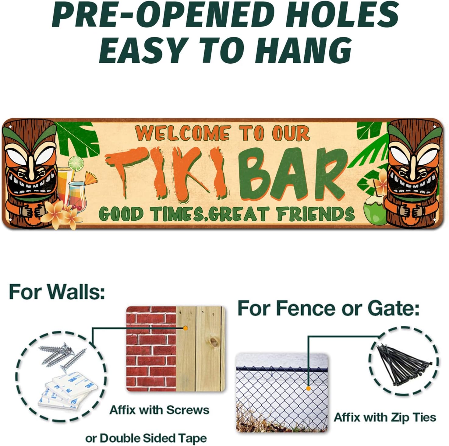 Tiki Bar Sign, Hawaii Good Times, Great Friends Vintage Metal Tin Signs for Men Women, Wall Décor for Bars, Restaurants, Cafes Pubs, 4" x 16" - Image 3