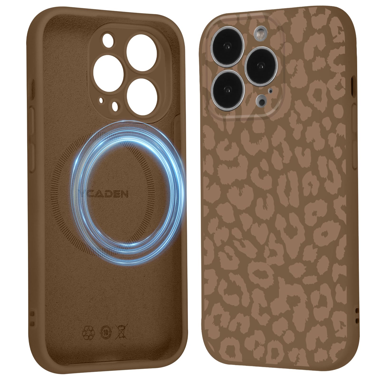 Saqmkil Handyhülle Magnetische für iPhone 16 Pro 6,3" Hülle, Aesthetic Leopard Muster Herbst Design Mädchen Case Kompatibel mit MagSafe, Weich Flüssigem Silikon TPU Stoßfeste Schutzhülle Cover, Braun