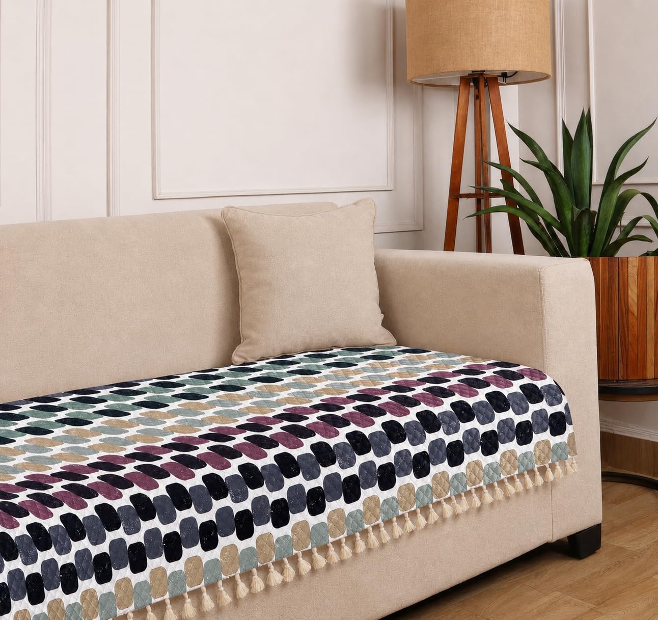 Roseate Quilted Velvet Sofa Cover (3 Seater/ 70"x27") Sofa Protector for Living Room/Bedroom interiors (Cinder) with Tassels-image-44