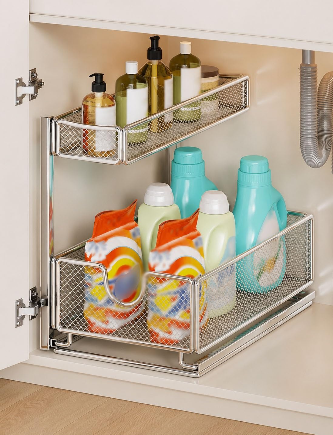 2-stufiger Spülenunterschrank Organizer mit Ausziehschublade Küche Bad