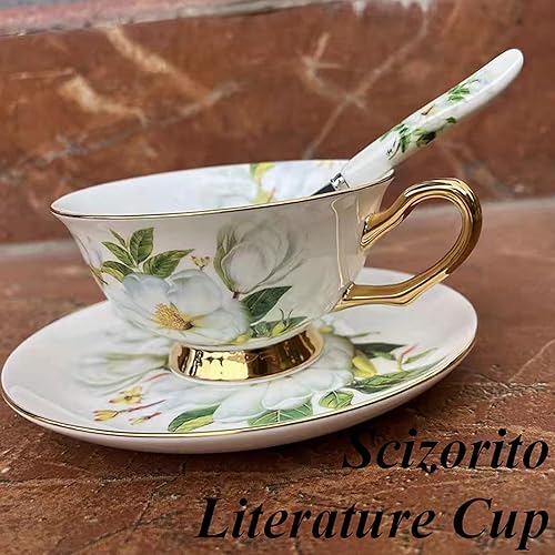 Miniatura 2 de Honorable Taza de café, capuchino, taza de té, con platillo para latte, porcelana de hueso fino, esmalte reactivo, 6.8 onzas-1 unidad (Camelia