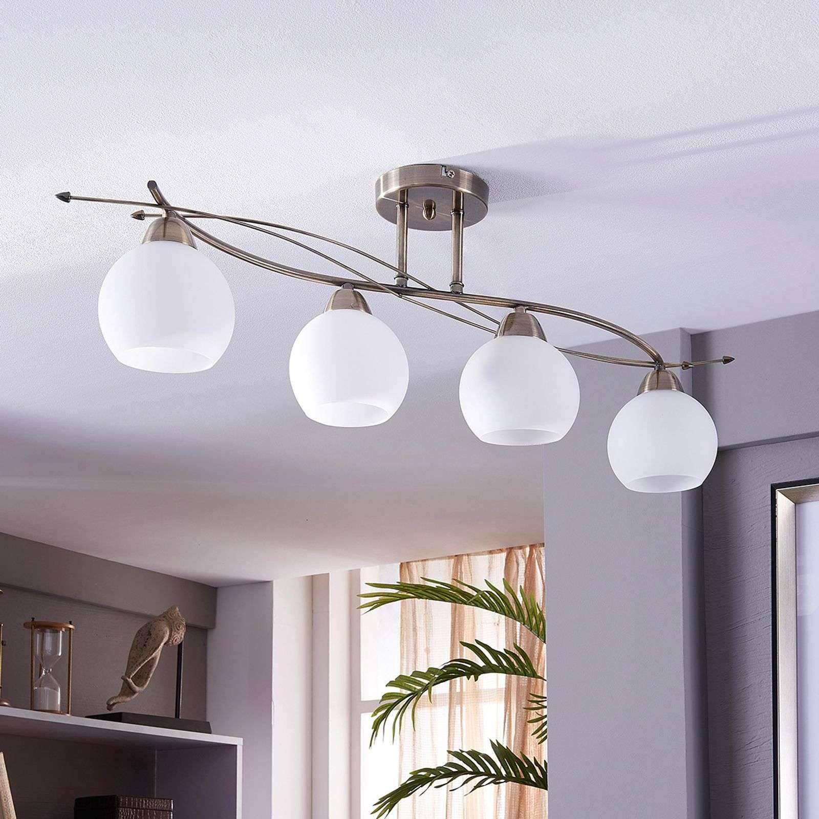 Lindby Plafonnier Leanda à intensité variable (Moderne) en Bronze Verre e. a. pour Salon & Salle manger (à 4 lampes, E14) Luminaire Lampe Plafond Eclerage Eclairage