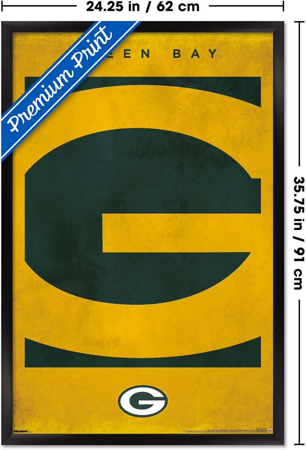 NFL Green Bay Packers - Logo 25 Wall Poster, 34L" x 22.4W", Black Framed Version
