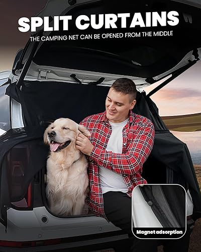 Miniatura 4 de Quickwolf Red de camping para automóvil SUV, pantalla de malla para portón trasero de 69 x 59 pulgadas con accesorio magnético, accesorios ideales