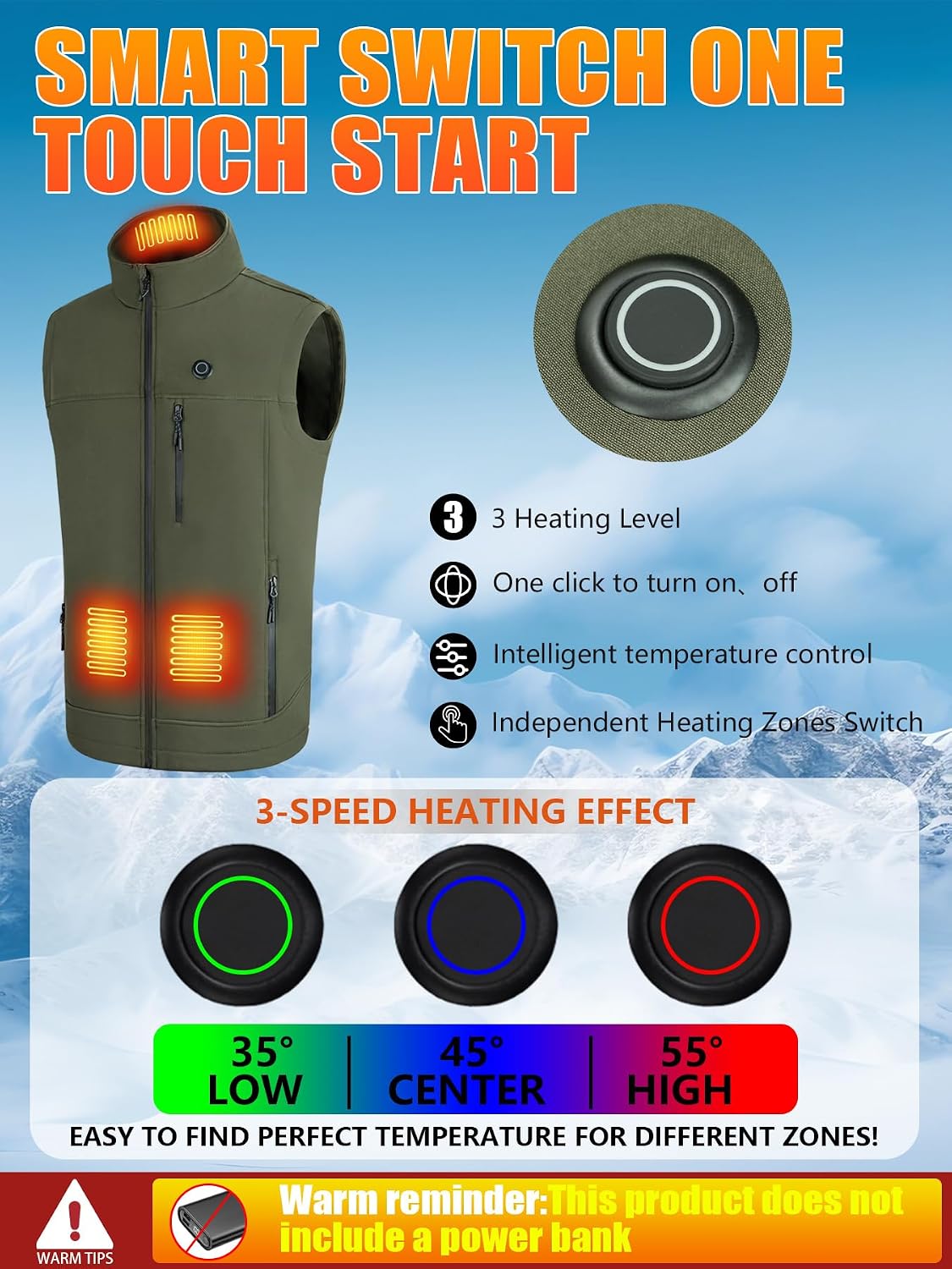 Heated Vest for Men and Women, Water-Resistant Electric Sleeveless Heated Jacket for Winter Outdoor Sport