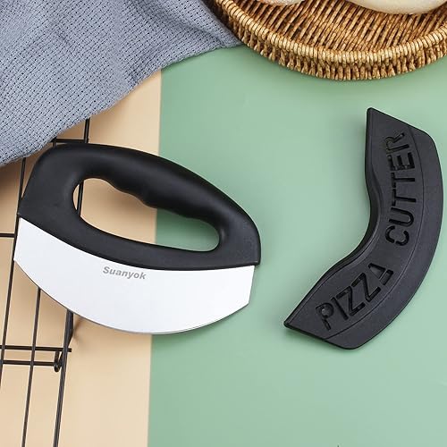 Miniatura 7 de Suanyok Cortador de pizza de alta calidad, picador de alimentos, cortador de pizza de acero inoxidable con funda protectora, cuchillo de pizza