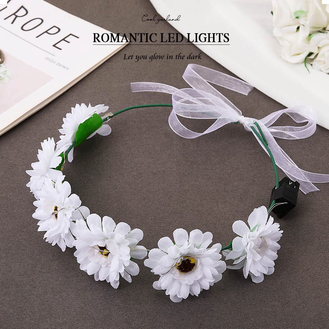 Led-bloemenkrans, hoofdband, 12 stuks, lichtgevend gekleurd hoofddeksel, bloemen, tiara, haarsieraad, festival, verjaardag, Kerstmis, feest, bruiloft, decoratie, bloemenkrans, hoofdtooi