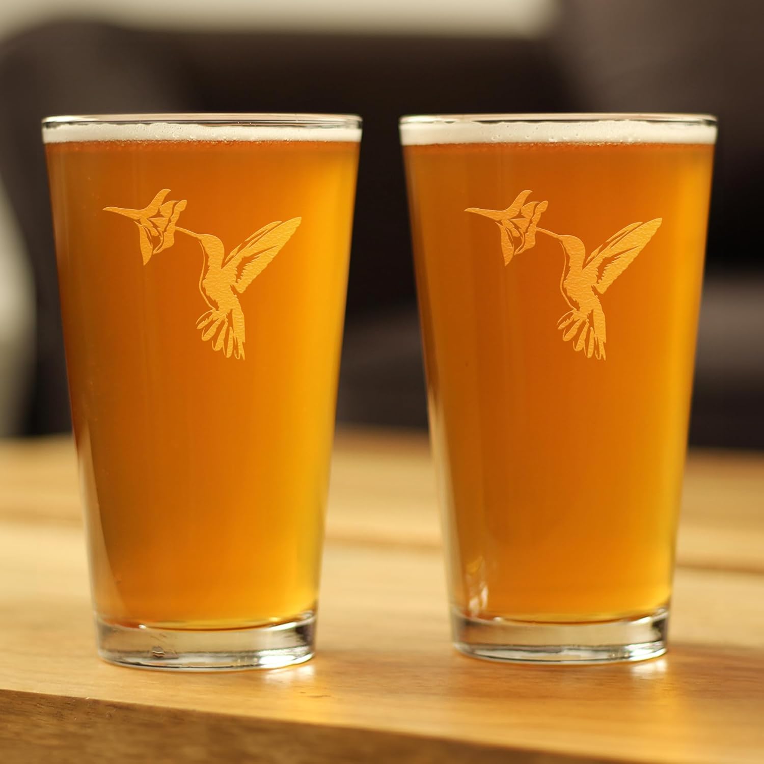 Bevvee Hummingbird - Pint Glass for Beer - Bird Themed Gifts and Decor for Men & Women - Set of 2-16 Oz Glasses
