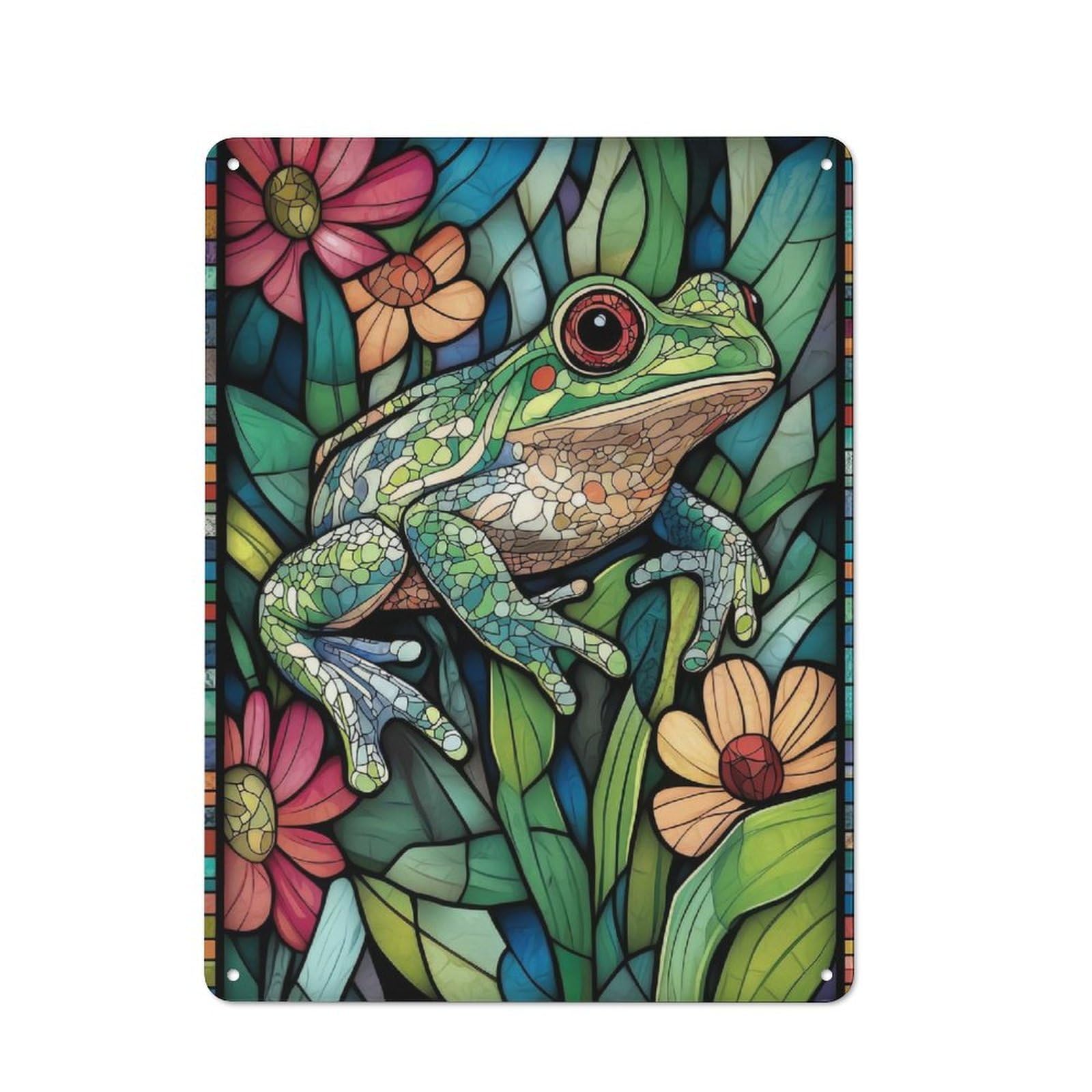 Junmoney Stained Glass Frog Bistro Style Cafe Metal Sign 40X30cm Featuring Restaurant Wall Art For Takeaway, Bar, Kitchen Or Counter Area