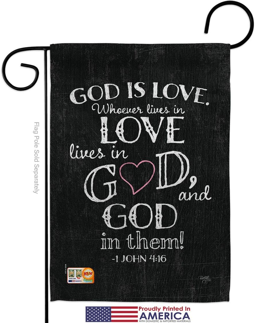 God is Love Garden Flag Set Wall Holder Religious Bible Verses Bless Faith Thank Hope Pray Christian Religion Small Decorative Gift Yard House Banner Made In USA 13 X 18.5