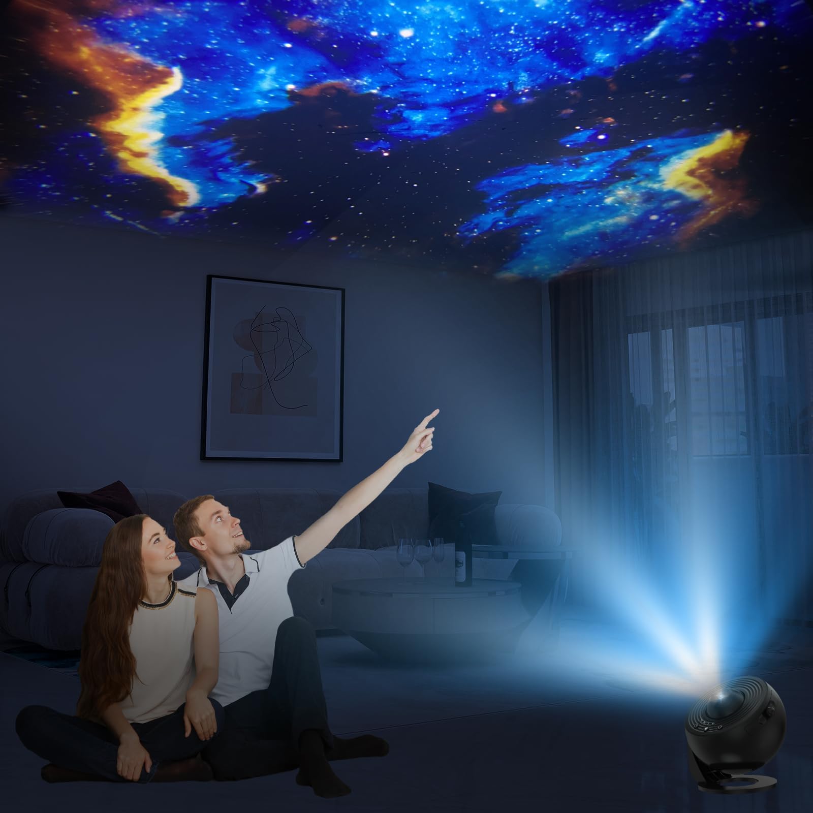 ALLOMN Planetarium - Proyector de estrellas LED con 13 discos de película, luz nocturna con cielo estrellado, luz nocturna lunar, para niños y adultos, techo, dormitorio, sala de estar (negro)