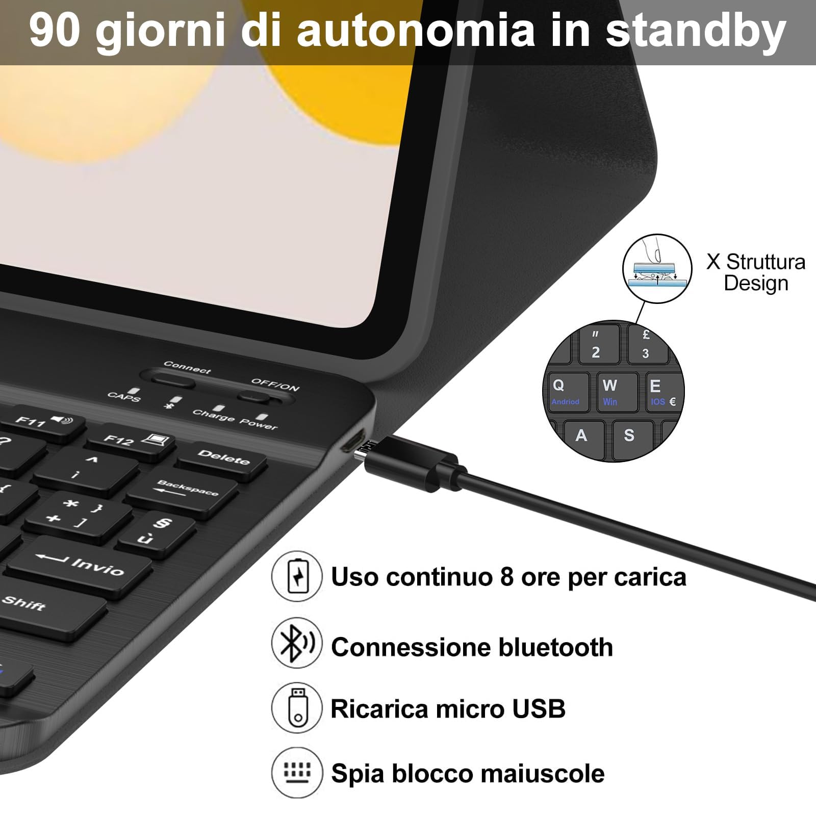 IVEOPPE Tastiera Xiaomi Redmi Pad SE, Xiaomi Redmi Pad SE Cover con Tastiera, Custodia Tastiera Italiano Bluetooth Magnetica Staccabile per Tablet Xiaomi Redmi Pad SE 11 pollici 2023, Nero