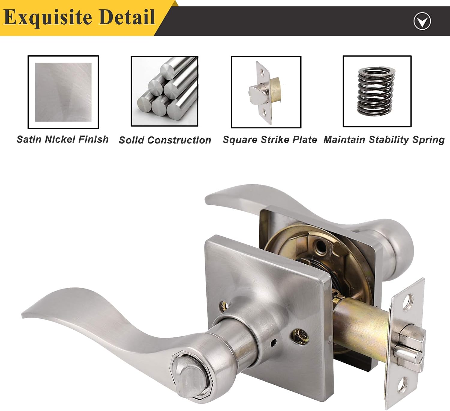Probrico Keyed Entry Door Lever with Lock in Satin Nickel for Exterior Front Gate or Interior Doors Wave Shape Entrance Hardware Reversible for Right/Left Handed Sides, 1 Pack