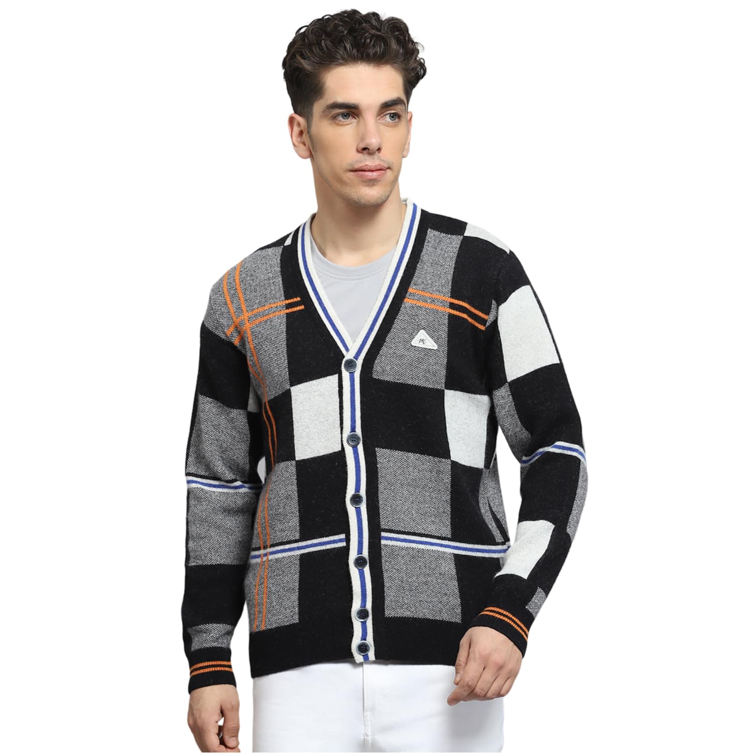 Mens Self Design Black V Neck Full Sleeve Cardigan_1243289FC-1